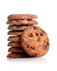 Chocolate chip cookie on white background
