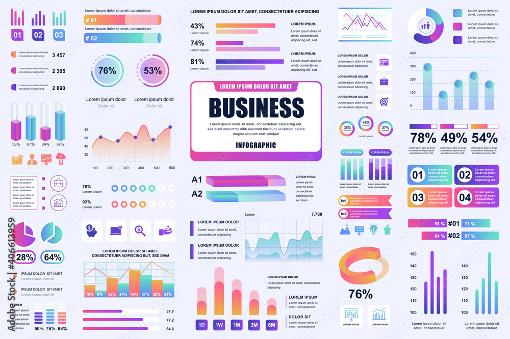 Poster bundle business and finance infographic ui, ux, kit elements. different charts, diagrams, workflow, 
