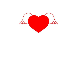 Red heart with white wings on a white background