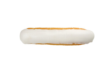 Delicious eclair with custard isolated on white background