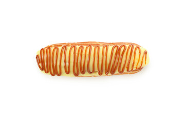 Delicious eclair with custard isolated on white background