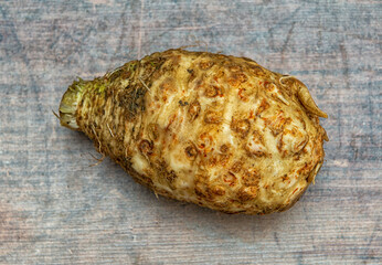 Jerusalem artichoke on wooden background