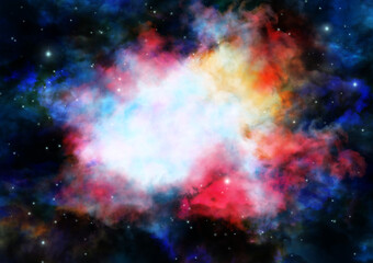 Fototapeta na wymiar 巨大な赤い星雲と輝く星の宇宙背景イラスト