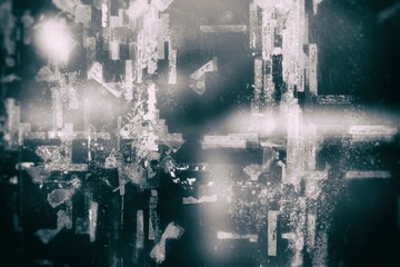 Old Transparent Tapes on Grunge Glass Window Background.