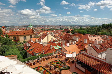 panorama Tile roofs of the old city Prague