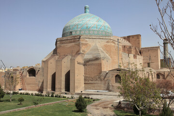 Qazvin Friday Mosque. The mosque was built in the 11th century during the Great Seljuk period. There are tile decorations on the walls of the mosque. Qazvin, Iran.