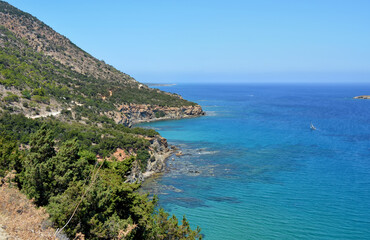 mountain coastline of cyprus on a clear sunny day