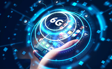 The concept of 6G network, high-speed mobile Internet, new generation networks. Business, modern technology, internet and networking concept.