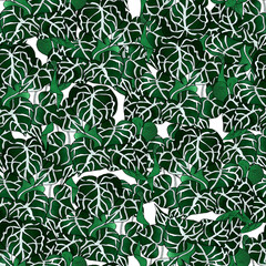 Crystal anthurium in the jungle. Tropics seamless pattern.