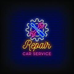 Repair Car Service Neon Signs Style Text Vector