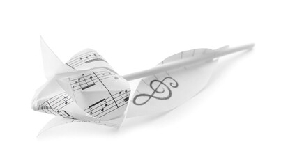 Paper flower made of music sheet on white background