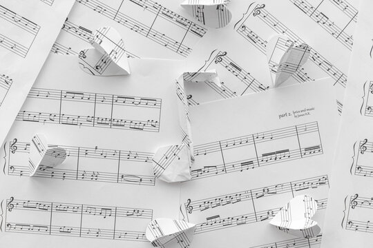 Hearts made of music sheets with notes