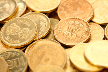 Pile of money ( Indian coin ) on white background