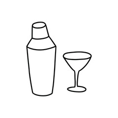 Outline bartender accessories icon, doodle, black and white illustration. Vector Stock illustration.