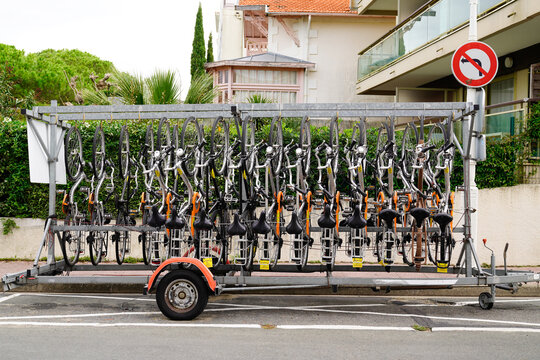 rental bike bicycles being transported on a trailer