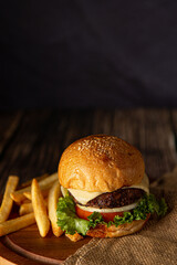Home made Hamburger cheese set and French Fries 