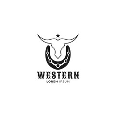 Western Bull, buffalo head skull silhouette logo vector design template