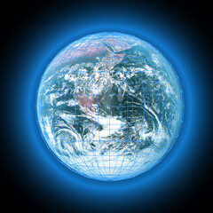 Planet Earth from the space. Worldwide fast internet network concept. Industry 4.0. 