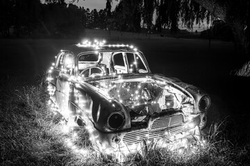 Car wreck with fairy  lights