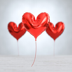 Fototapeta premium Metallic foil red heart shaped balloon, valentines day background.