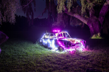 Car wreck with fairy  lights