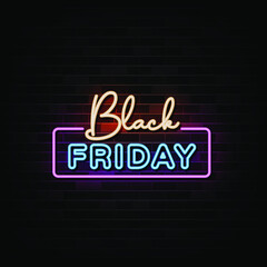 Fototapeta na wymiar Black Friday Neon Signs Vector. Design Template Neon Style