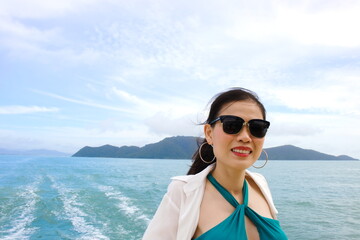 Portrait woman on yacht.