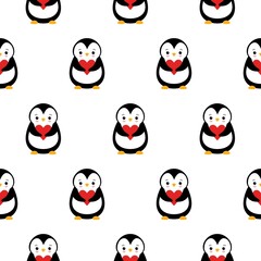 seamless pattern texture of penguin and heart on white background.