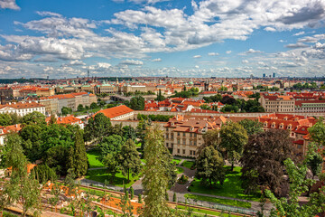 Fototapeta na wymiar Panorama Tile roofs of the old city Prague.View of Prague from prague castle