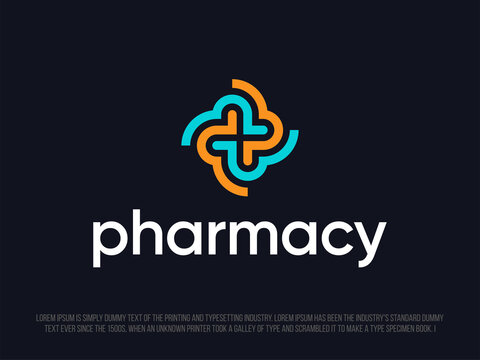 Modern professional logo cross in pharmacy industry