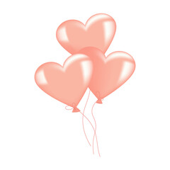 Fototapeta na wymiar Pink Heart balloons bunch isolated on white background Greeting. Flat Art Vector Illustration
