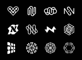 Modern professional monogram set N and sphere in technology style