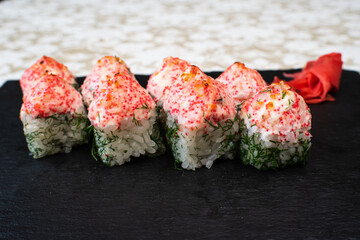 Delicious and juicy rolls baked with tiger shrimp