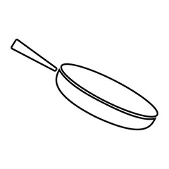 Frying pan for kitchen, black silhouette on white background, sign for design, vector illustration