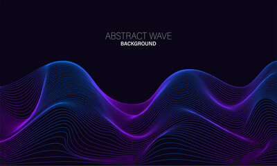 Wave of the many colored lines. Abstract wavy stripes on a black background isolated. Creative line art.