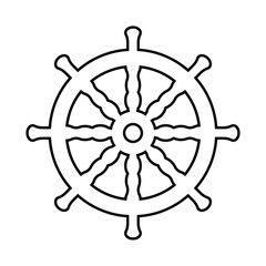 Ship steering wheel, black silhouette on white background, sign for design, vector illustration