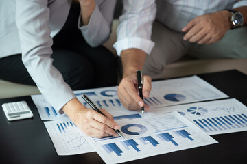 Auditor team calculating and checking balance. accounting internal audit concept.