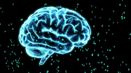 Ai brain blue binary numbers behind Concept. Artificial Intelligence - Powered by Adobe