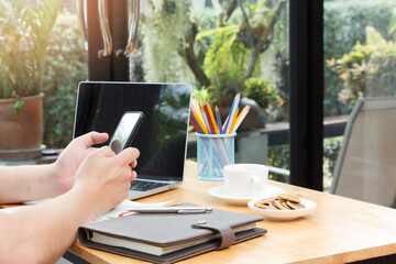 Work from home,Businessman working remotely from home. Using computer. Distance learning onlin