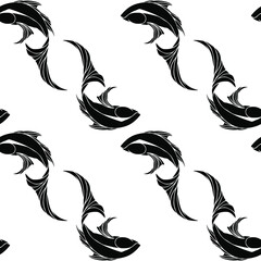Seamless pattern with fish.Vector illustration for designing posters, cards, prints, stickers, wallpaper, fabric, textile, gift paper, scrapbooking 