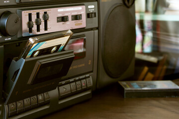 80'S vintage cassette recorder radio and cassette tape
