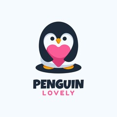 Vector Logo Illustration Penguin Simple Mascot Style.