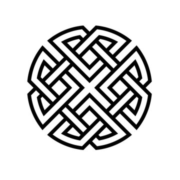 round celtic knot ethno pattern, vector weave knitted lines stripes knot health development and good luck