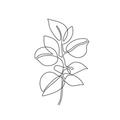 Leaves Plant One Line Drawing. Botanical Outline Illustration of Leaves Branch. Modern Art, Aesthetic Contour. Perfect for Home Decor, Wall Art or t-shirt Print, Mobile Case. Continuous Line Drawing