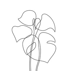 One Line Drawing of Vector Leaves. Botanical Poster. Modern Single Line Art, Aesthetic Contour. Perfect for Home Decor, Wall Art Posters, or t-shirt Print, Mobile Case. Continuous Line Drawing