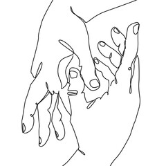 Hands Holding Continuous Line Drawing. Hands Couple Trendy Minimalist Illustration. One Line Abstract Concept. Hands Holding Minimalist Contour Drawing. Vector EPS 10.