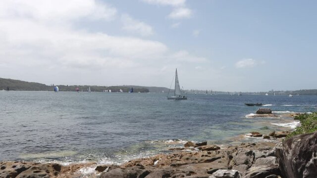 Sailing Boat crossing Vaucluse Bay in Sydney Australia