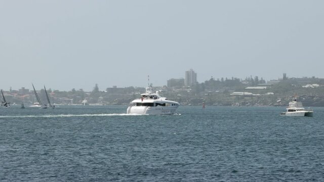 A Luxury Yard is leaving the Harbour of Sydney Australia