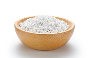 Sweet potato starch in a wooden bowl isolated on white background
