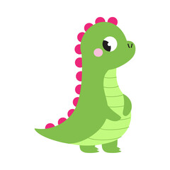 Cute Little Green Dragon, Funny Baby Dinosaur Fairy Tale Character Cartoon Style Vector Illustration